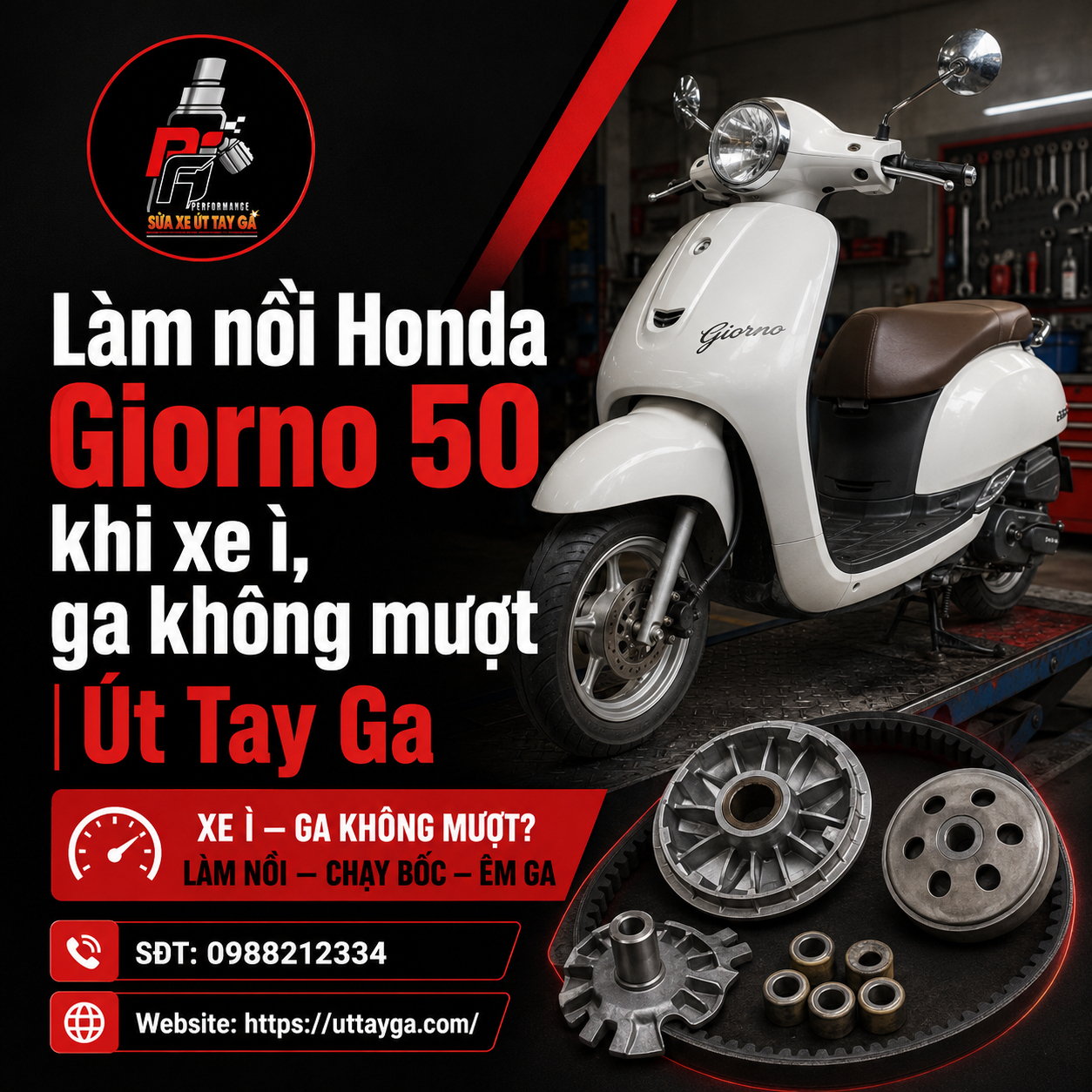 Làm nồi Honda Giorno 50 khi xe ì, ga không mượt | Út Tay Ga